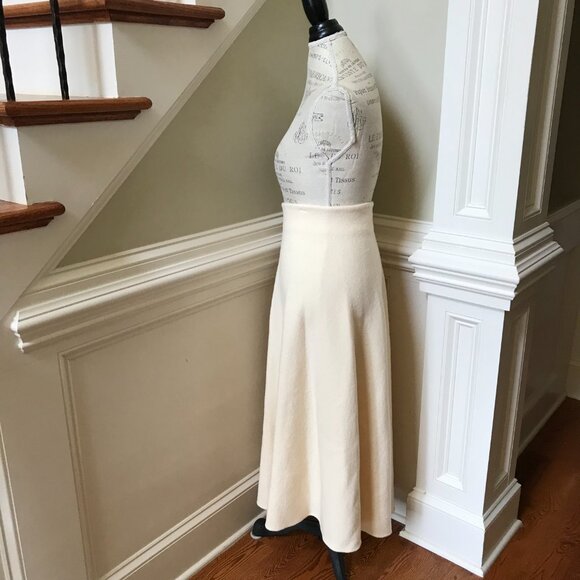 Jil Sander High Rise Midi Skirt Womens 42 US 12 Cream Boiled Wool Zipper A-Line - Picture 10 of 15